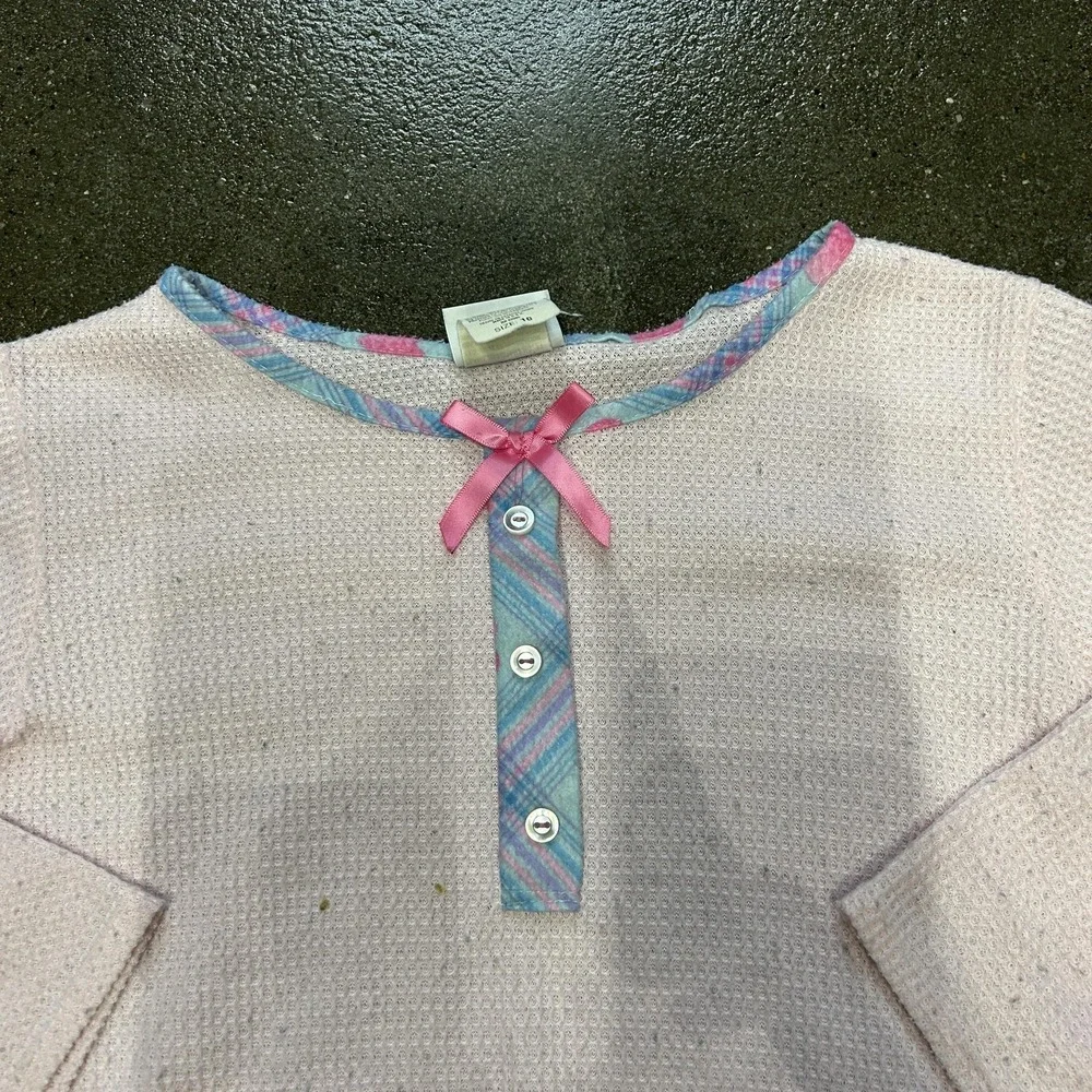 Expressions‎ Shirt Girls 10 Pink Waffle Knit Thermal Long Sleeve Sleep Top